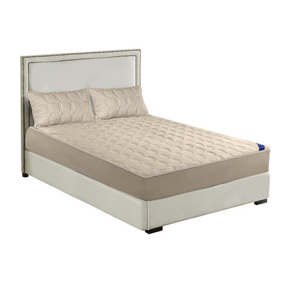 SOGA Beige 183cm Wide Mattress Cover Thick Quilted Stretchable Bed Spread Sheet Protector with Pillow Covers • LUZ-BCover4002