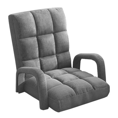 SOGA Foldable Lounge Cushion Adjustable Floor Lazy Recliner Chair with Armrest Grey • LUZ-LoungeArmGrey