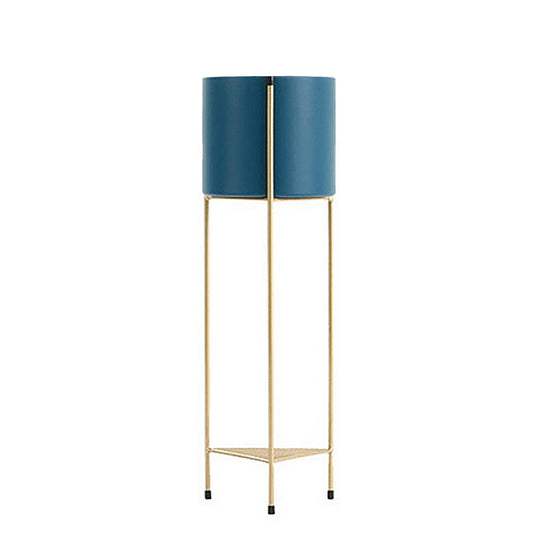 SOGA 2 Layer 65cm Gold Metal Plant Stand with Blue Flower Pot Holder Corner Shelving Rack Indoor Display • LUZ-FPotH65BLU