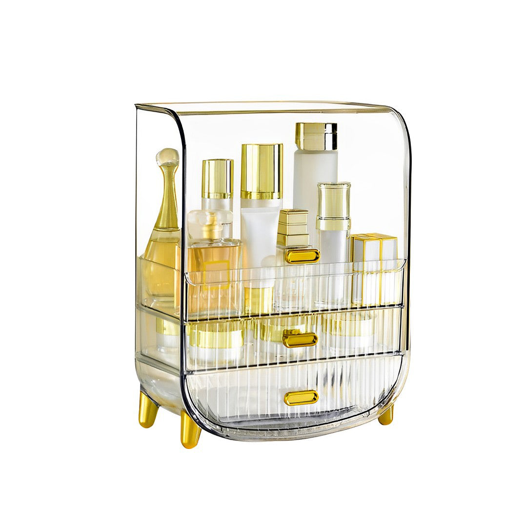 SOGA 3 Tier Transparent Multifunctional Countertop Cosmetic Storage Makeup Perfume Skincare Display Stand Shelf Drawer Type Organiser • LUZ-BathC125