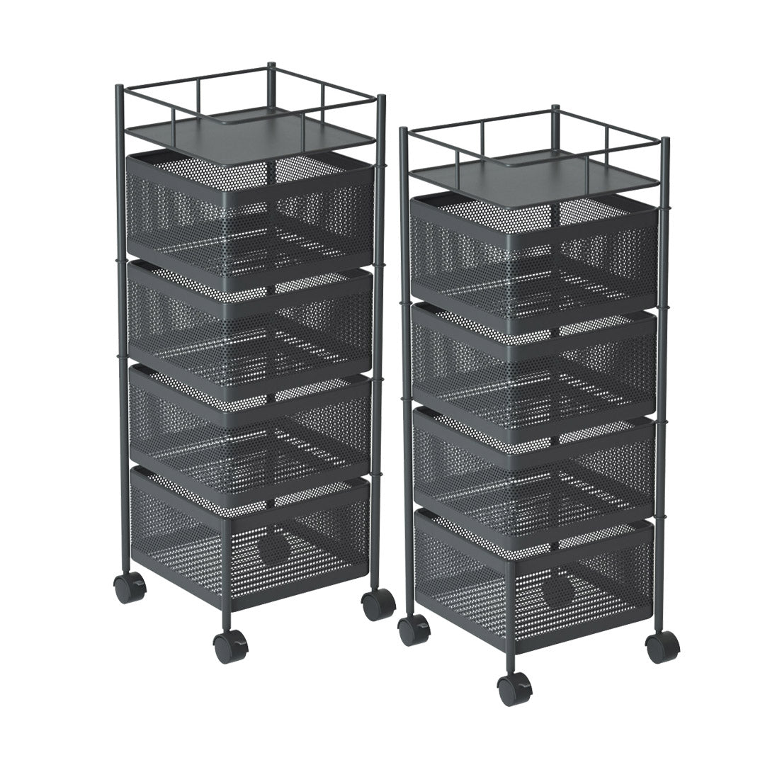 SOGA 2X 4 Tier Steel Square Rotating Kitchen Cart Multi-Functional Shelves Portable Storage Organizer with Wheels • LUZ-KitchenXY020X2