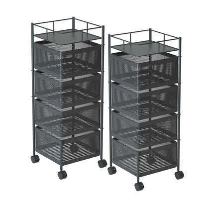 SOGA 2X 4 Tier Steel Square Rotating Kitchen Cart Multi-Functional Shelves Portable Storage Organizer with Wheels • LUZ-KitchenXY020X2