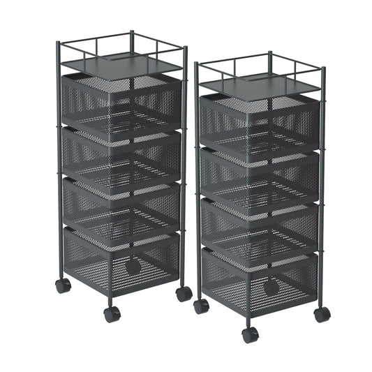 SOGA 2X 4 Tier Steel Square Rotating Kitchen Cart Multi-Functional Shelves Portable Storage Organizer with Wheels • LUZ-KitchenXY020X2