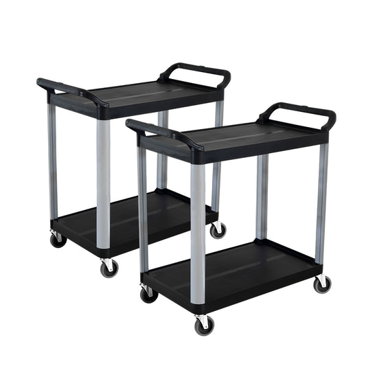 SOGA 2X 2 Tier Food Trolley Portable Kitchen Cart Multifunctional Big Utility Service with wheels 845x430x940mm Black • LUZ-FoodCart1521X2