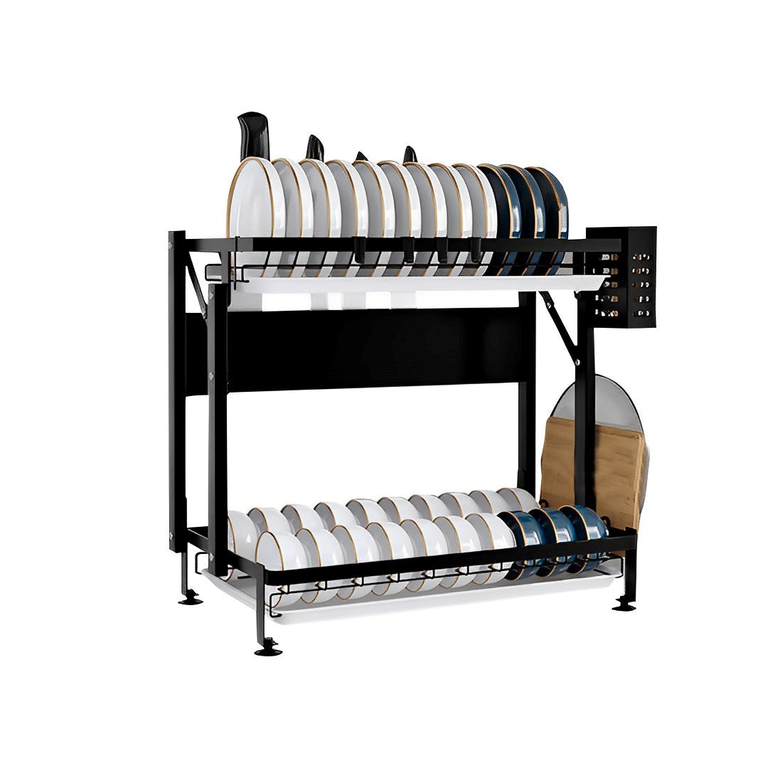 SOGA 2 Tier Steel Black Kitchen Countertop Drying Dish Rack Plate Cutlery Cutting Board Holder Dish Drainer Kitchen Organiser • LUZ-KitchenXY048