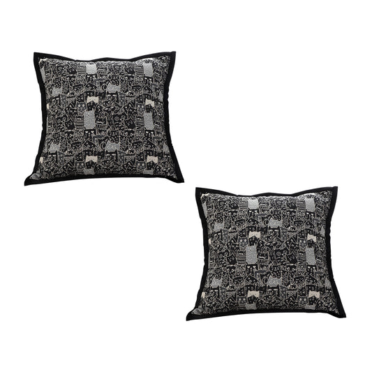 SOGA 2X 45cm Throw Pillow Black Cat Paradise Wide Border Decorative Cushion for Living Room LUZ-FrenchCushion293X2