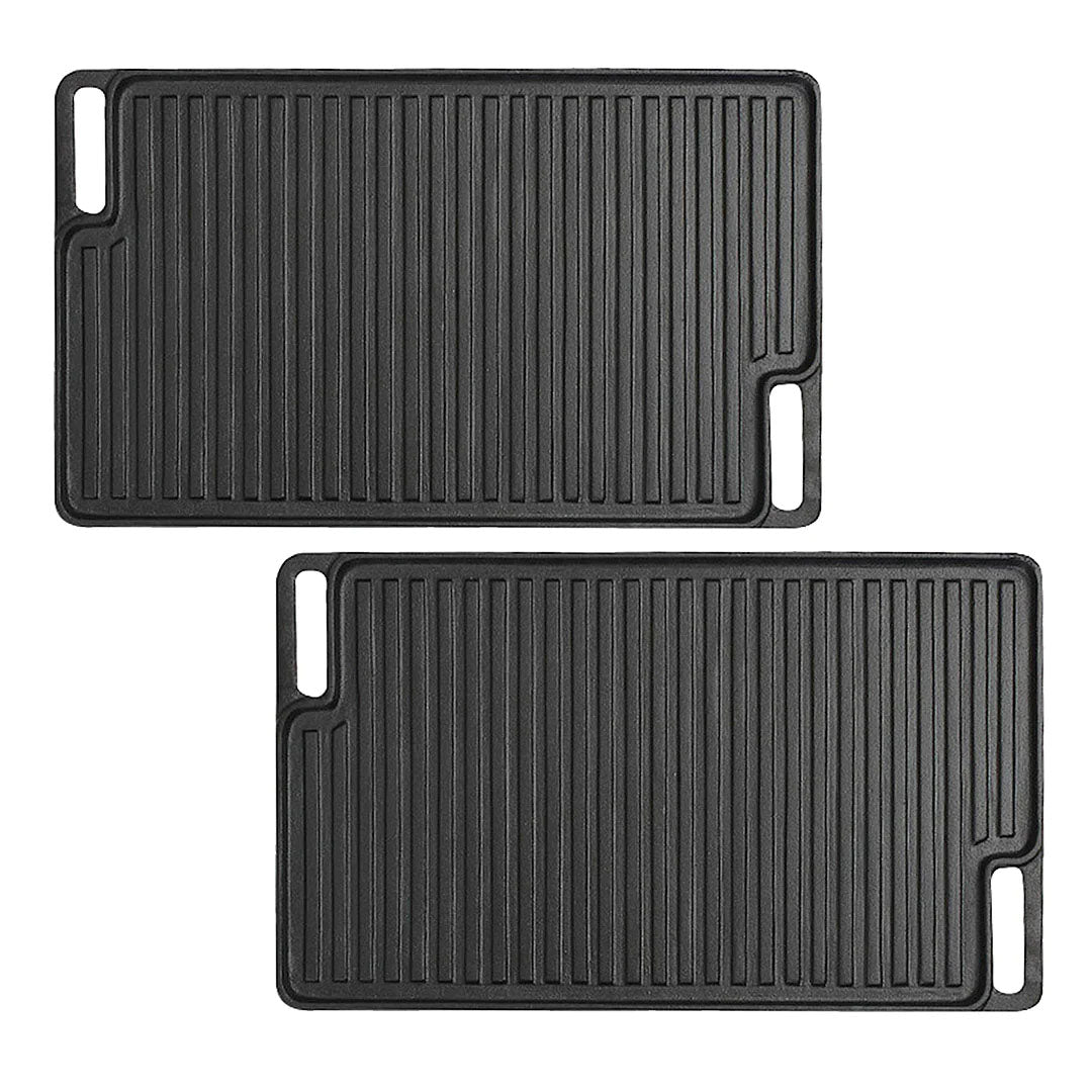 SOGA 2X 45cm Rectangular Cast Iron Portable Fry BBQ Grill Plate Cooking Pan Tray with Handle • LUZ-ZPai039X2