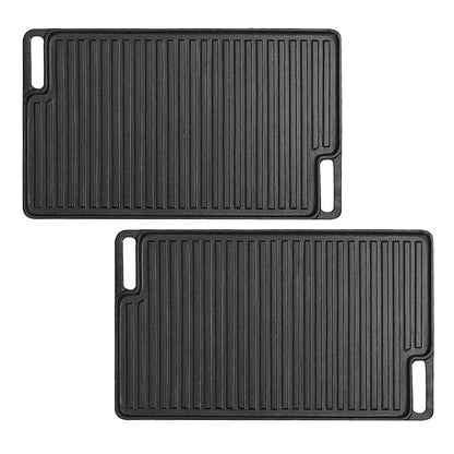 SOGA 2X 45cm Rectangular Cast Iron Portable Fry BBQ Grill Plate Cooking Pan Tray with Handle • LUZ-ZPai039X2