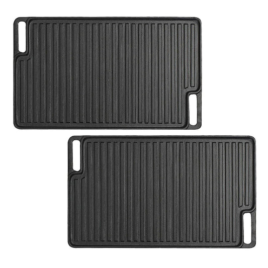 SOGA 2X 45cm Rectangular Cast Iron Portable Fry BBQ Grill Plate Cooking Pan Tray with Handle • LUZ-ZPai039X2