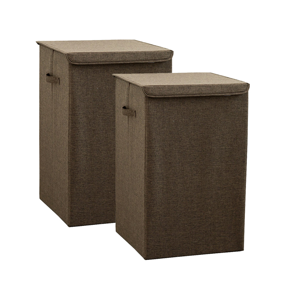 SOGA 2X Coffee Large Collapsible Laundry Hamper Storage Box Foldable Canvas Basket Home Organiser Decor • LUZ-SBox106X2