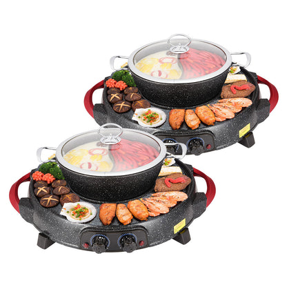 SOGA 2X 2  in 1 Electric Stone Coated Grill Plate Steamboat Two Division Hotpot • LUZ-SteamboatR2YYX2
