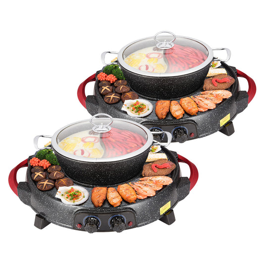 SOGA 2X 2  in 1 Electric Stone Coated Grill Plate Steamboat Two Division Hotpot • LUZ-SteamboatR2YYX2