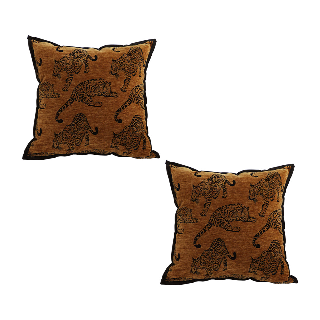 SOGA 2X 45cm Throw Pillow Dark Brown Leopard Square Retro Decorative Cushion for Living Room LUZ-FrenchCushion299X2