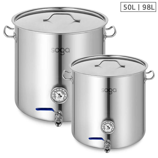 SOGA Stainless Steel Brewery Pot 50L 98L With Beer Valve 40CM 50CM • LUZ-BreweryPotSS2788-2790