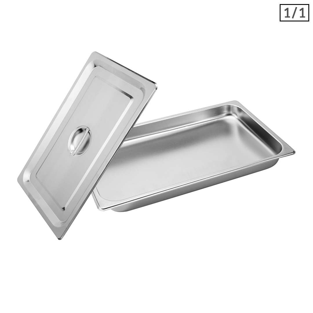 SOGA Gastronorm GN Pan Full Size 1/1 GN Pan 4cm Deep Stainless Steel Tray With Lid • LUZ-GP5402wLidX1A