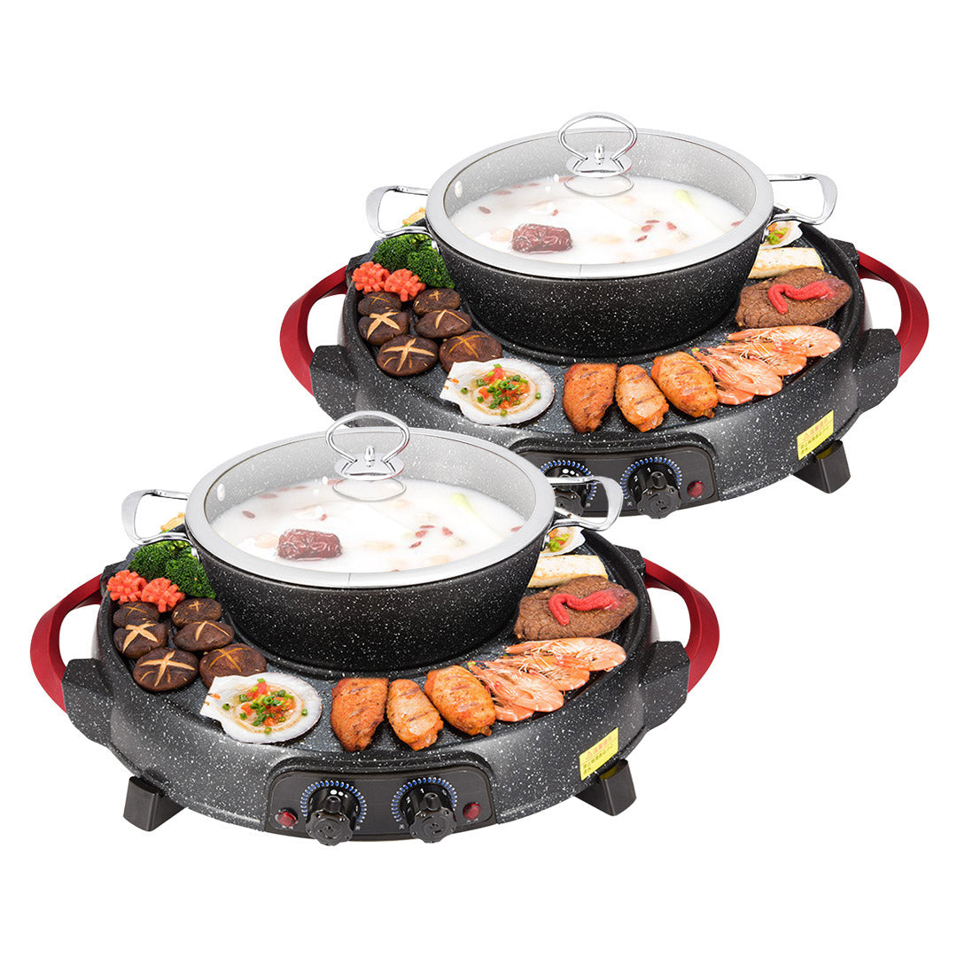 SOGA 2X 2  in 1 Electric Stone Coated Teppanyaki Grill Plate Steamboat Hotpot • LUZ-SteamboatR2RoundX2