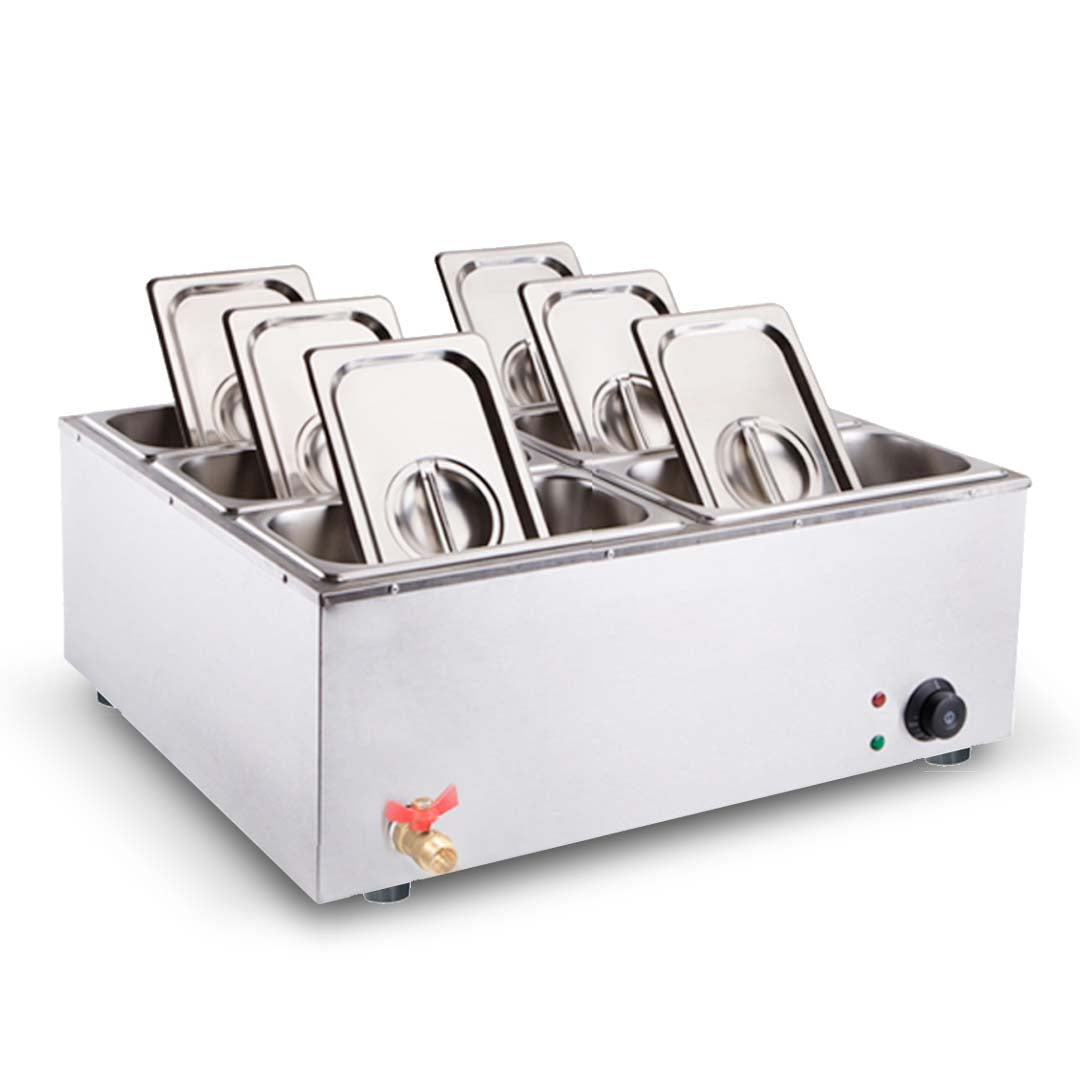 SOGA Stainless Steel 6 X 1/3 GN Pan Electric Bain-Marie Food Warmer with Lid • LUZ-FoodWarmer743