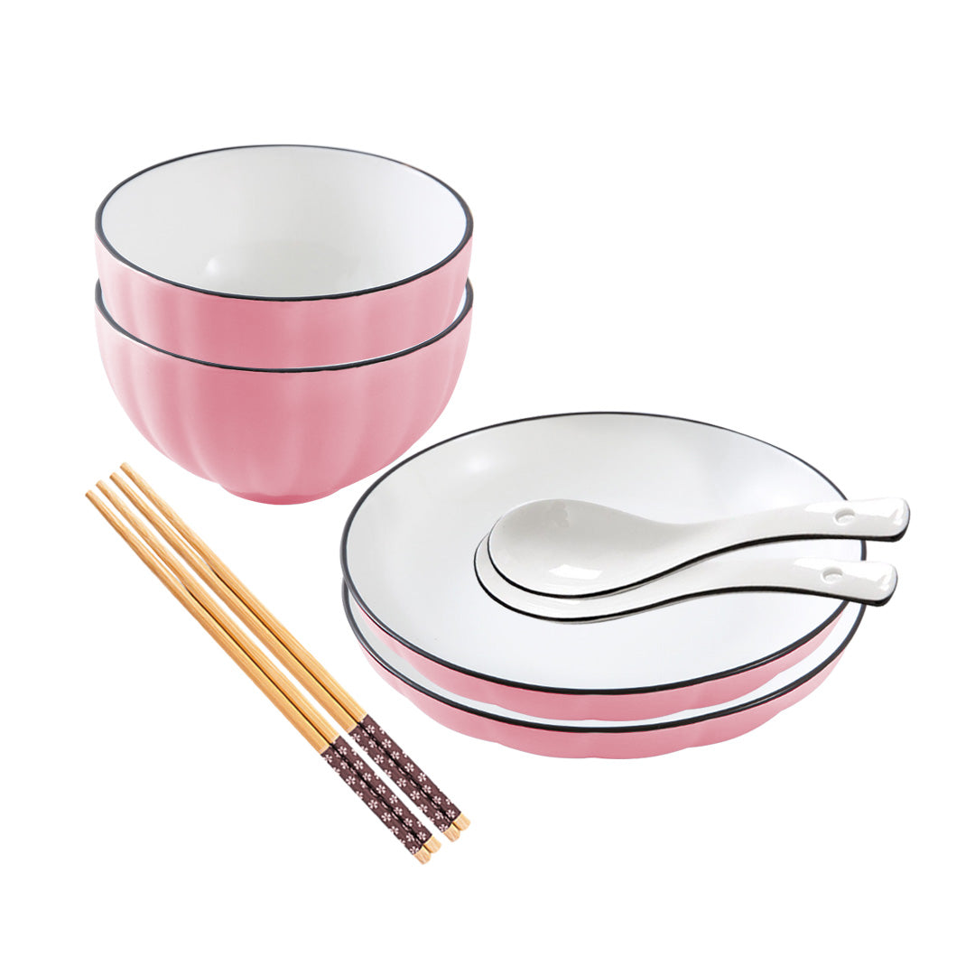 SOGA Pink Japanese Style Ceramic Dinnerware Crockery Soup Bowl Plate Server Kitchen Home Decor Set of 4 • LUZ-BowlG111