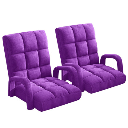 SOGA 2X Foldable Lounge Cushion Adjustable Floor Lazy Recliner Chair with Armrest Purple • LUZ-LoungeArmPurpleX2