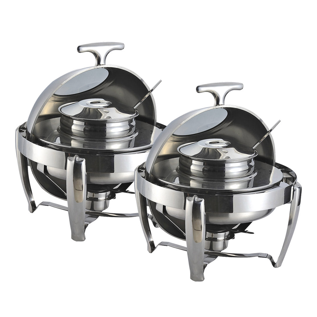 SOGA 2X 6.5L Stainless Steel Round Soup Tureen Bowl Station Roll Top Buffet Chafing Dish Catering Chafer Food Warmer Server • LUZ-ChafingDishV7A1X2