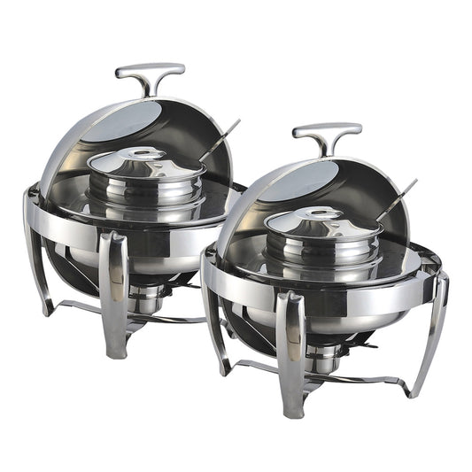 SOGA 2X 6.5L Stainless Steel Round Soup Tureen Bowl Station Roll Top Buffet Chafing Dish Catering Chafer Food Warmer Server • LUZ-ChafingDishV7A1X2