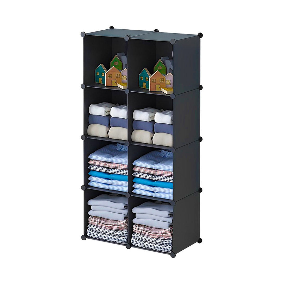 SOGA 4 Tier 8-Cube Black Portable Wardrobe Divide-Grid Modular Storage Organiser Foldable Closet • LUZ-Wrobe1766