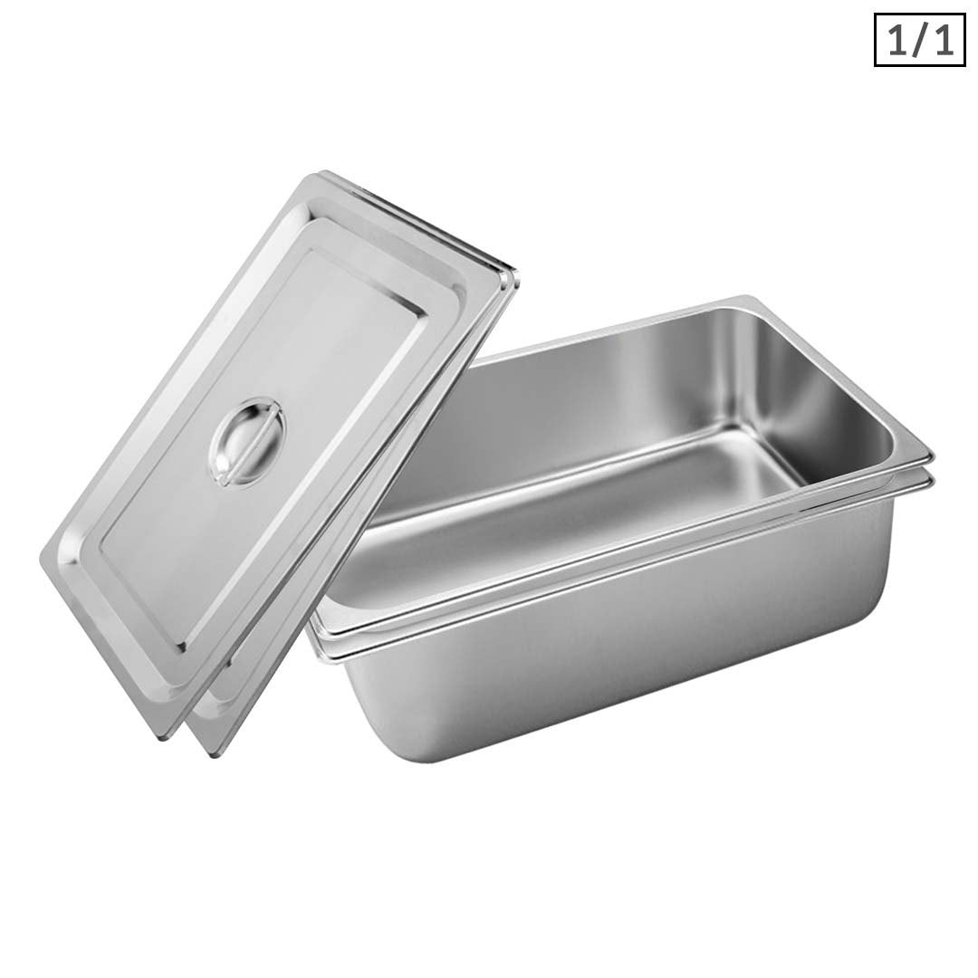 SOGA 2X Gastronorm GN Pan Full Size 1/1 GN Pan 20cm Deep Stainless Steel Tray With Lid • LUZ-GP5406wLidX2