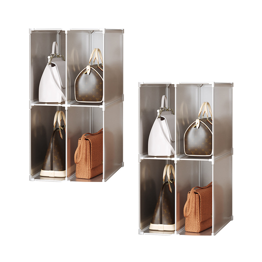 SOGA 2X 2 Tier Multifunctional PP Plastic Bag Box Portable Cubby DIY Storage Shelves Stackable Handbag Purse Organiser • LUZ-BagBox004X2