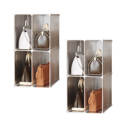 SOGA 2X 2 Tier Multifunctional PP Plastic Bag Box Portable Cubby DIY Storage Shelves Stackable Handbag Purse Organiser • LUZ-BagBox004X2