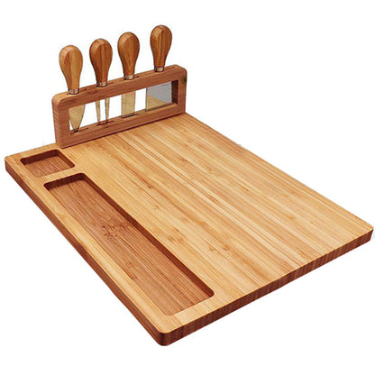 SOGA 36cm Brown Rectangular Wood Cheese Board Charcuterie Serving Tray with Knife Set Countertop Decor • LUZ-WodE592