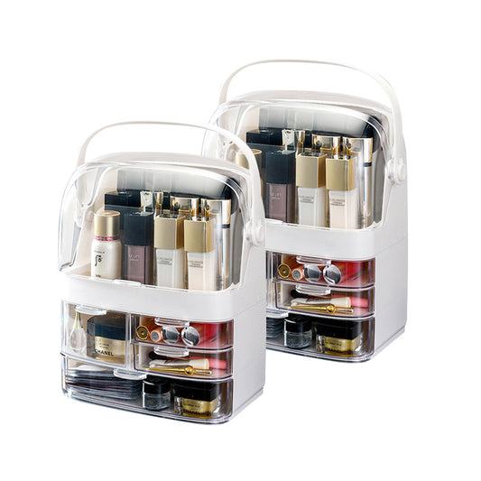 SOGA 2X 3 Tier White Countertop Makeup Cosmetic Storage Organiser Skincare Holder Jewelry Storage Box with Handle • LUZ-BathC103X2