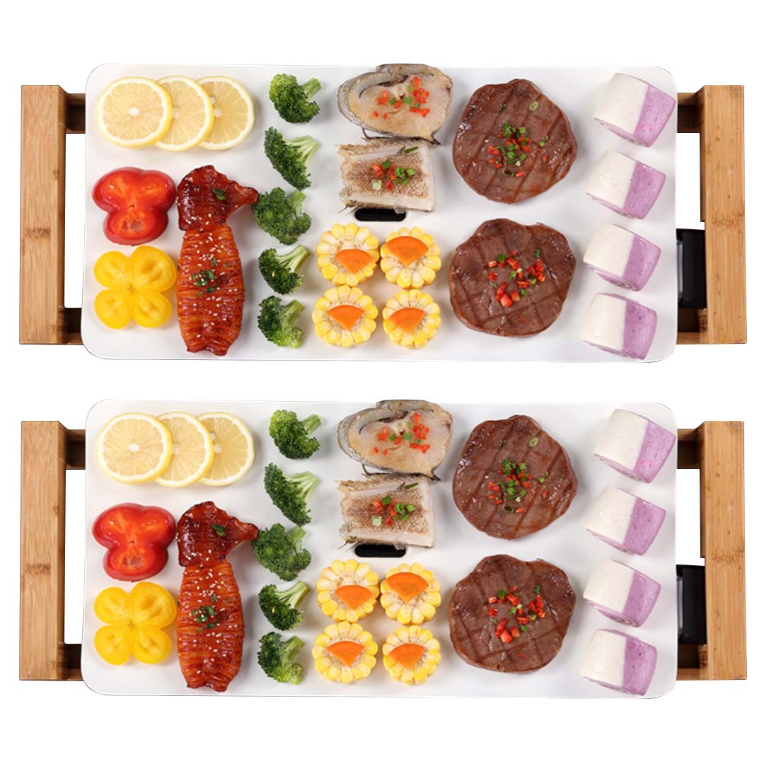 SOGA 2X Electric Ceramic BBQ Grill Non-stick Surface Hot Plate for Indoor & Outdoor White • LUZ-ElectricGrillPlateCeramicWhiteX2
