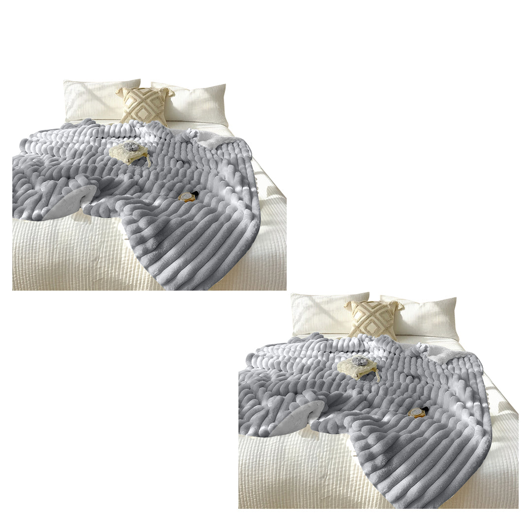 SOGA 2X 150x200cm Throw Blanket Smoke Gray Premium Milk Velvet Luxuriously Soft Cozy Bedding • LUZ-BlanketFur349X2