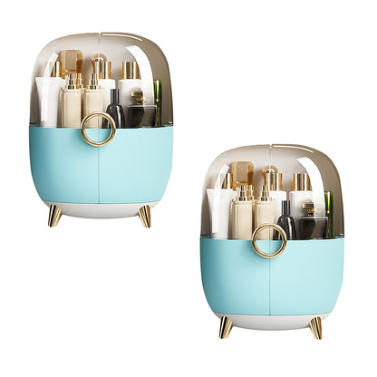 SOGA 2X Blue Transparent Countertop Makeup Organiser Cosmetic Storage Waterproof Dustproof Bathroom Skincare Holder with Lid • LUZ-BathF903X2