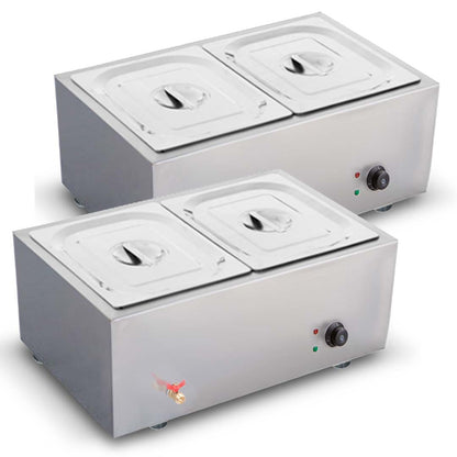 SOGA 2X Stainless Steel 2 X 1/2 GN Pan Electric Bain-Marie Food Warmer with Lid • LUZ-FoodWarmer740X2