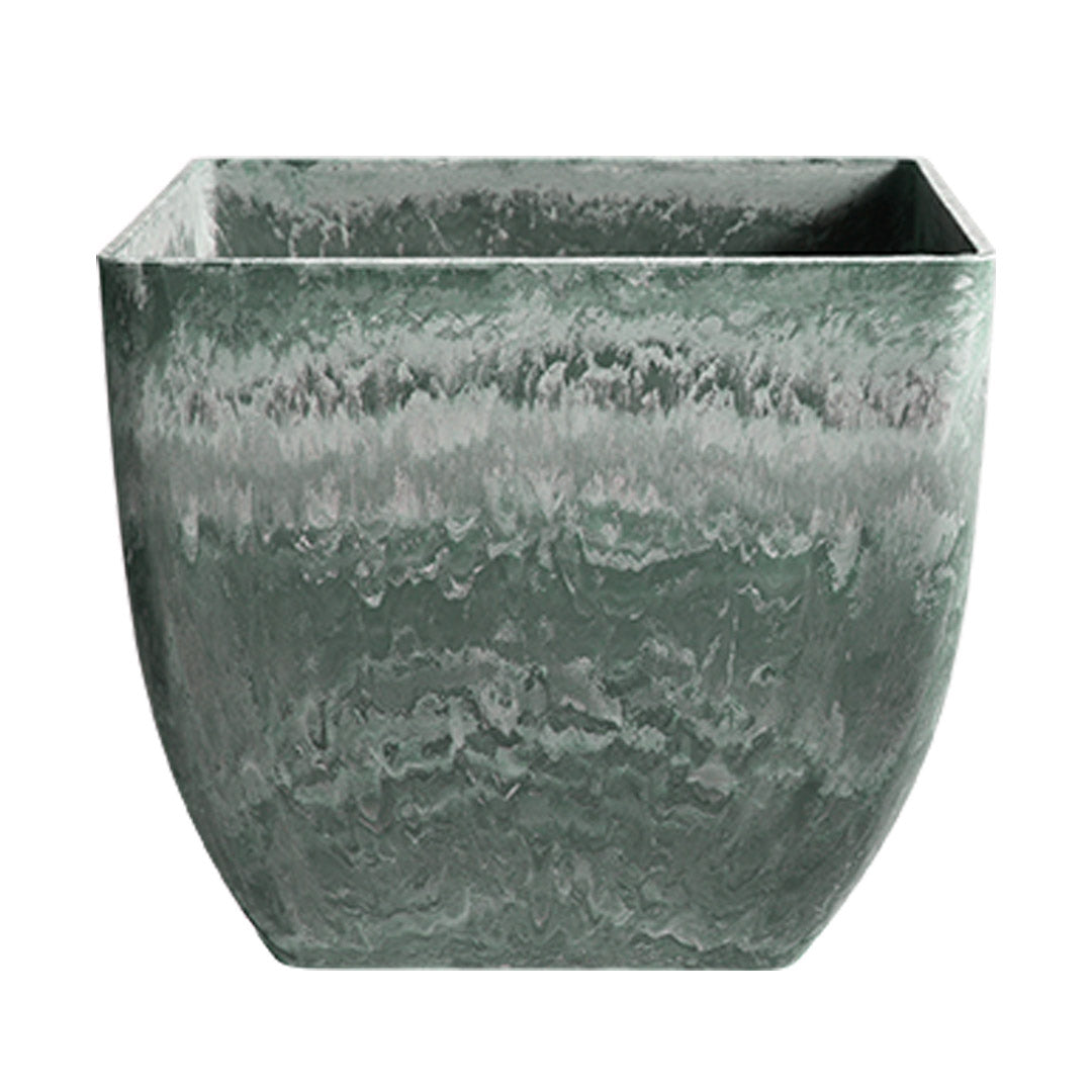 SOGA 32cm Green Grey Square Resin Plant Flower Pot in Cement Pattern Planter Cachepot for Indoor Home Office • LUZ-FPotF3219