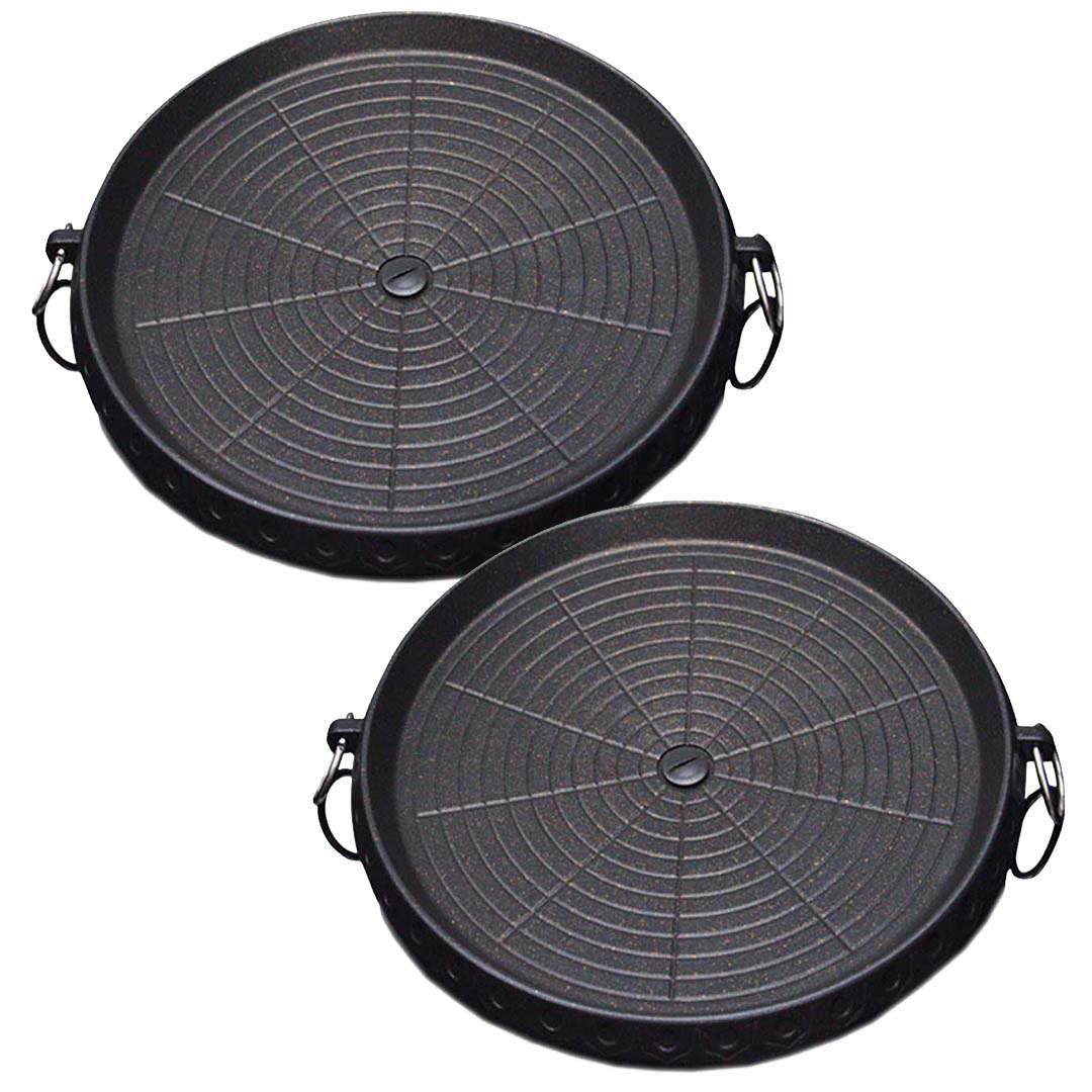 SOGA 2X Portable Korean BBQ Butane Gas Stove Stone Grill Plate Non Stick Coated Round • LUZ-StoneBBQPlateRoundX2