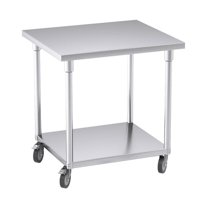 SOGA 80cm Commercial Catering Kitchen Stainless Steel Prep Work Bench Table with Wheels • LUZ-WorkBenchSS800780CM