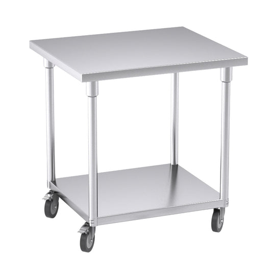SOGA 80cm Commercial Catering Kitchen Stainless Steel Prep Work Bench Table with Wheels • LUZ-WorkBenchSS800780CM