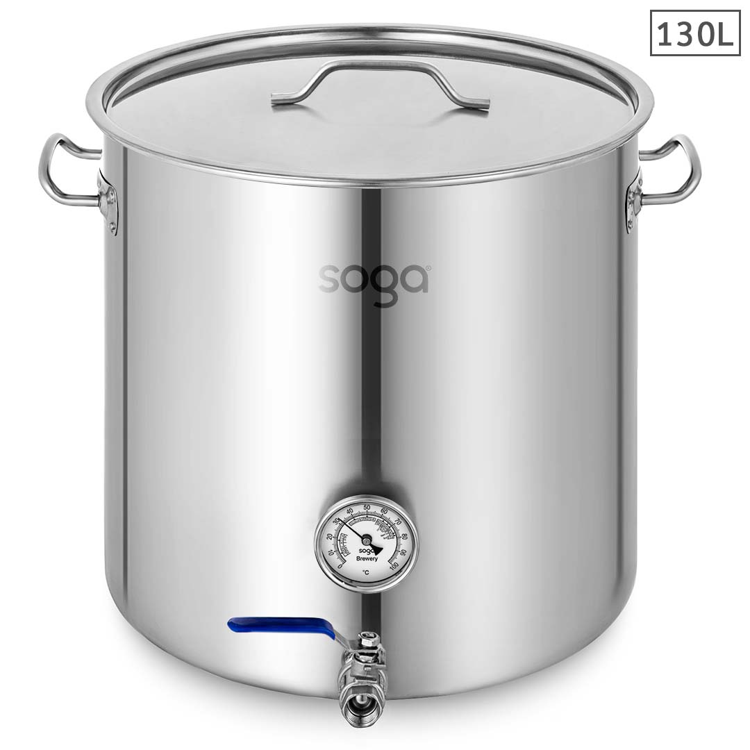 SOGA Stainless Steel Brewery Pot 130L With Beer Valve 55*55cm • LUZ-BreweryPotSS279155CMA