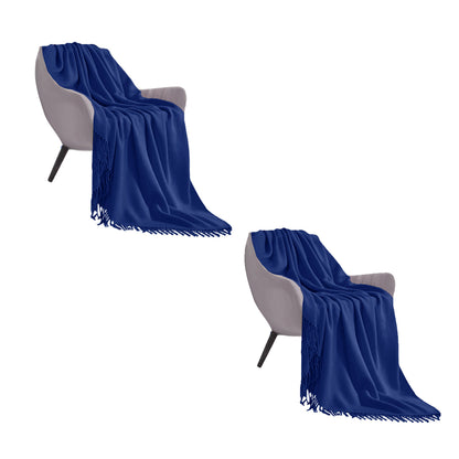 SOGA 2X Royal Blue Acrylic Knitted Throw Blanket Solid Fringed Warm Cozy Woven Cover Couch Bed Sofa Home Decor • LUZ-Blanket909X2