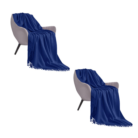 SOGA 2X Royal Blue Acrylic Knitted Throw Blanket Solid Fringed Warm Cozy Woven Cover Couch Bed Sofa Home Decor • LUZ-Blanket909X2