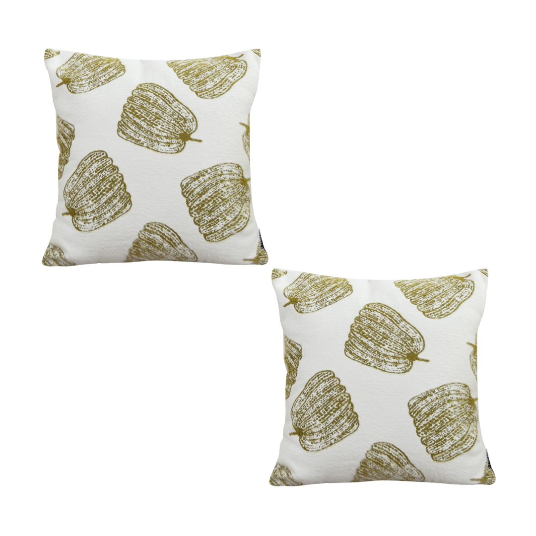 SOGA 2X 50cm Throw Pillow White with Olive Green Autumn Harvest Pumpkin Print Home Decor • LUZ-FrenchCushion329X2