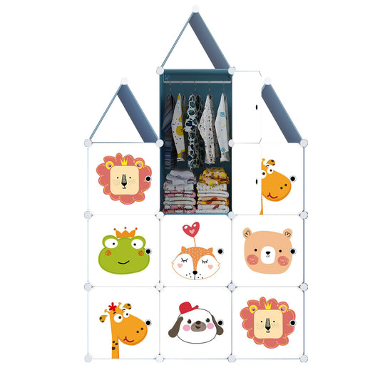 SOGA 10 Cubes DIY Animal Design Portable Wardrobe Divide-Grid Modular Storage Organiser Foldable Closet • LUZ-Wrobe4137