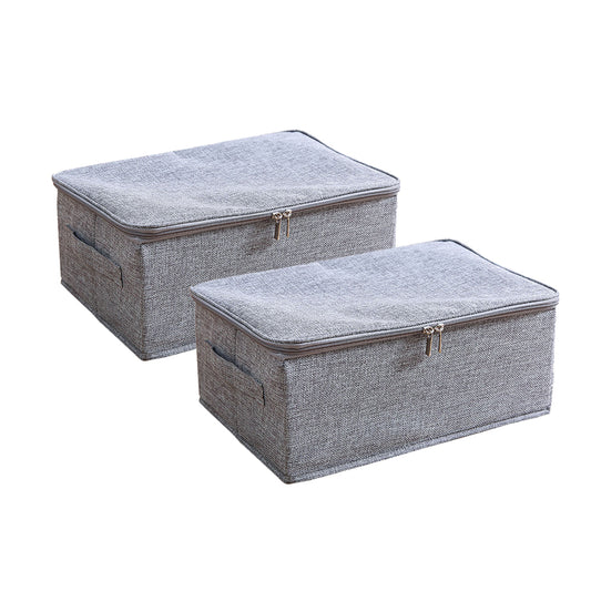 SOGA 2X Grey Small Portable Double Zipper Storage Box Moisture Proof Clothes Basket Foldable Home Organiser • LUZ-SBox021X2