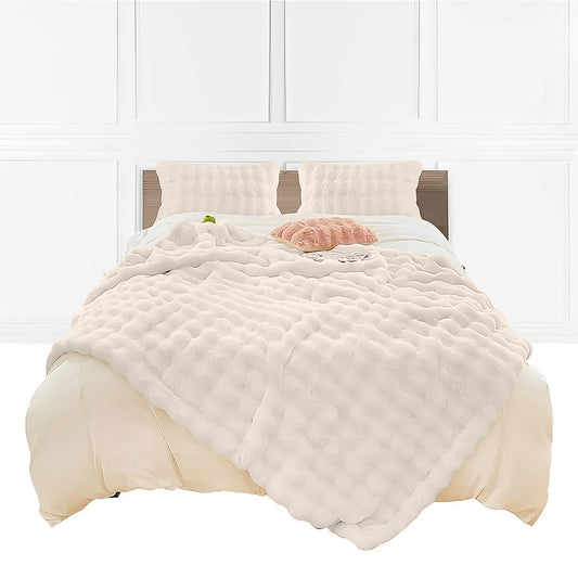 SOGA 150x200cm Throw Blanket White Double Layer Rabbit Fur Cozy Comfort with Stylish Decor • LUZ-BlanketFur340