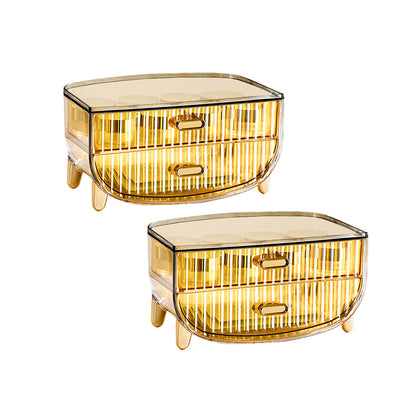 SOGA 2X 2 Tier Golden Yellow Multifunctional Countertop Cosmetic Storage Makeup Skincare Holder Jewelry Cabinet Bathroom Desk Drawer Vanity Organiser • LUZ-BathC122X2