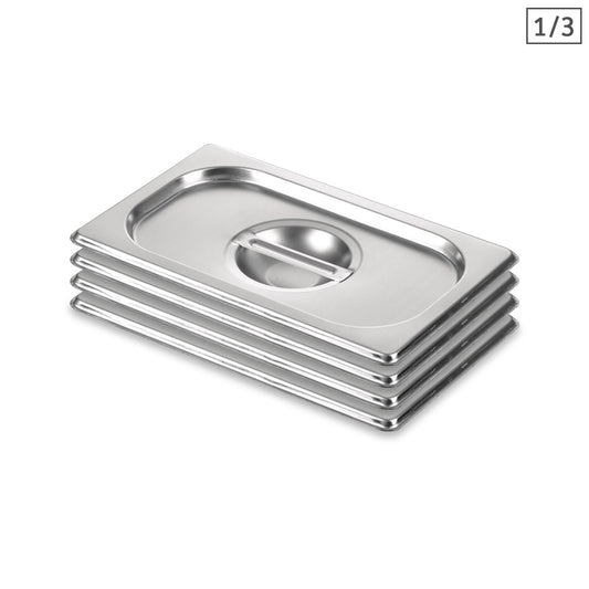 SOGA 4X Gastronorm GN Pan Lid Full Size 1/3 Stainless Steel Tray Top Cover • LUZ-GP5503-JLID3F-X4