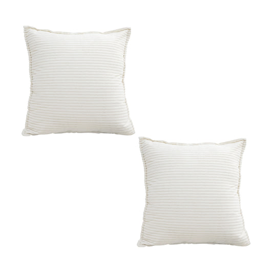 SOGA 2X 50cm Beige Throw Pillow Warm Wabi-sabi Striped Corduroy Square For Home Decor • LUZ-FrenchCushion344X2