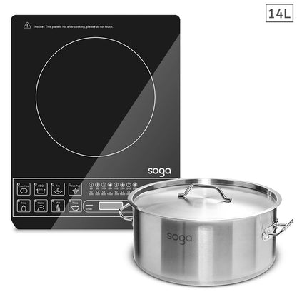 SOGA Electric Smart Induction Cooktop and 14L Stainless Steel Stockpot • LUZ-ECookt-StockPot14L